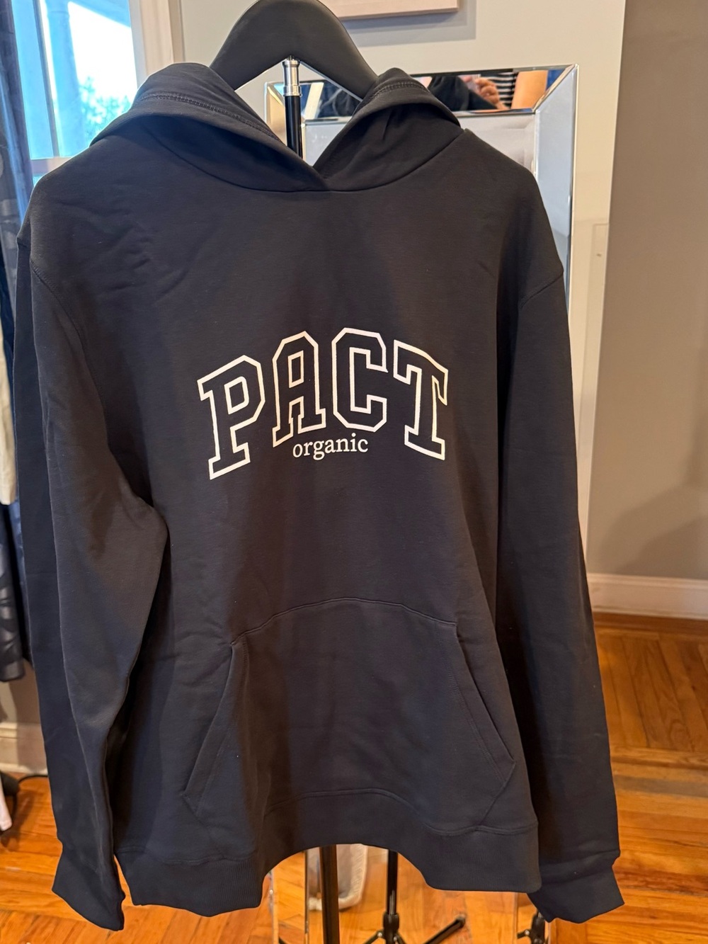 Pact Men’s 100% Organic Cotton Black Cloud Brushed Fleece Graphic Hoodie-Large